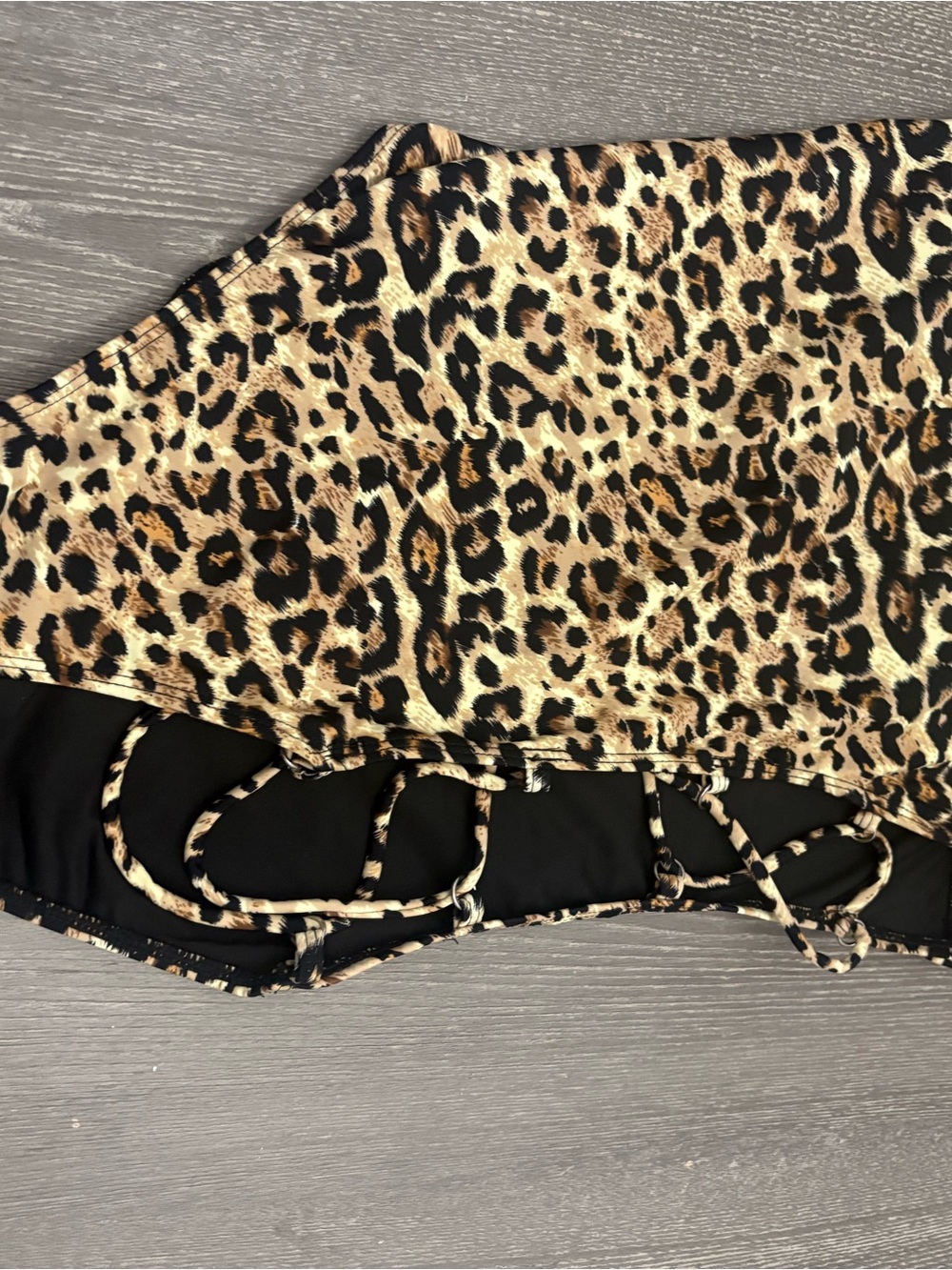 Fashion Nova Leopard Print Swimsuit in Black & Tan